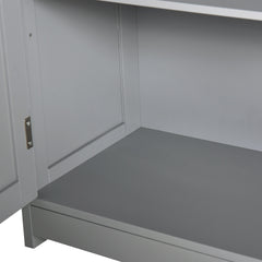 Freestanding Bathroom Floor Cabinet, Wooden Bathroom Cabinet with 2 Doors, 2 Drawers and Adjustable Shelf, Gray