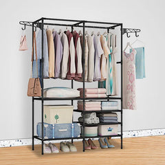 Garment Rack Heavy Duty Metal Shoe Clothing Organizer Shelves Freestanding Multifunctional Clothes Wardrobe
