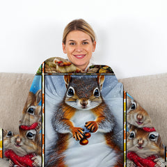 1pc Cute Cartoon Squirrel Printed Blanket, Soft And Skin Friendly Casual Blanket, Cover Blanket, Multi Scene Warm Decorative Blanket, Suitable For All Seasons