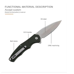 Folding Knife OD Green G10 Handle Pocket Knife, 14C28N Steel Thumb-Stud Outdoor Tools, Folding Knife Sheath