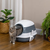 Dome Covered Cat Litter Box with Lid, White and Gray