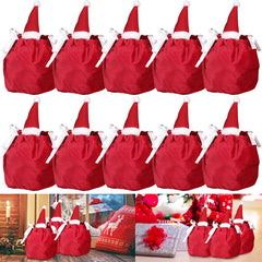 5 Packs Christmas Treat Bags With Drawstring 3D Xmas Santa Hat Gift Wrapping Bags Velvet Candies Goodie Bag For Christmas Birthday Wedding Party Favor Supplies