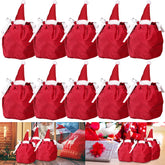 5 Packs Christmas Treat Bags With Drawstring 3D Xmas Santa Hat Gift Wrapping Bags Velvet Candies Goodie Bag For Christmas Birthday Wedding Party Favor Supplies