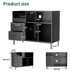 Record Player Stand With Power Outlet Flip-Down Lid, Turntable Table With Storage For 300 Vinyls, Black Wood Grain Media Console With 2 Drawers, 27.6 With Dust Protection, Some Assembly Required,