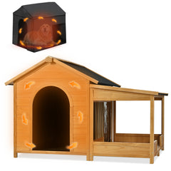 60.2 Large Outdoor Dog House With Insulated Liner For Winter Waterproof Dog Kennel For Medium & Large Dogs, Dog House With Porch And Asphalt Roof And Elevated Floor, Nature