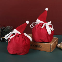 5 Packs Christmas Treat Bags With Drawstring 3D Xmas Santa Hat Gift Wrapping Bags Velvet Candies Goodie Bag For Christmas Birthday Wedding Party Favor Supplies