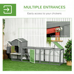 118" Extra Large Chicken Coop with Asphalt Roof, Wooden Hen Run with Slide-Out Tray and Nesting Box, Chicken Hutch for 3-6 Chickens, Gray