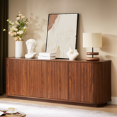 Sideboard Storage Cabinet TV Stand With Wave Pattern Buffet Cabinet Wooden Vertical Striped Cabinet For Kitchen Bedroom Entryway. Walnut, 64W X 15D X 24H.