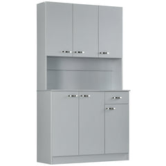 71" Kitchen Pantry Cabinet, Tall Storage Cabinet with Microwave Stand, Modern Kitchen Hutch with Countertop, 6 Doors, Storage Drawer, 3 Adjustable Shelves for Living Room, Dining Room, Gray