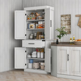 72" Tall Kitchen Cabinet, Kitchen Pantry Cabinet with Barn Doors, Drawer, 5-Tier Shelf and Adjustable Shelves, White