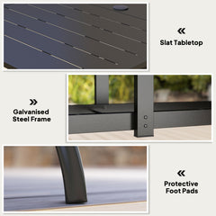 Rectangular Patio Table with Umbrella Hole, Steel Rectangle Outdoor Dining Table for 6 People for Garden, Black