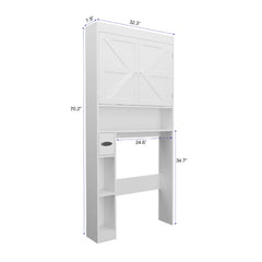 Over The Toilet Storage Cabinet With 2 Door Home Space Saving Toilet Rack, Farmhouse Style For Bathroom, Restroom, Laundry