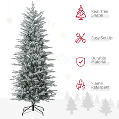 HOMCOM 6ft Tall Prelit Artificial Christmas Tree Holiday Decor With 636 Snow Flocked Branches, 250 Warm Yellow Clear Lights, Auto Open, Extra Bulb