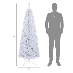 HOMCOM 6ft Pencil Christmas Tree, Unlit Artificial Christmas Tree Slim Douglas Fir Xmas Tree With Realistic Branches, Halloween Tree With 618 Tips, White