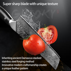 7 Inch Nakiri Knife, Damascus Steel With Feather Pattern Blade, Full Tang G10 Handle, Japanese Professional Vegetable Knife