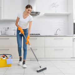 1Set Broom And Dustpan Combo Set With Squeegee Stainless Steel Handle 4 In 1 Upright Standing Broom And Dust Pan For Indoor Outdoor Garage Kitchen Room Office Sweeping