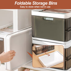 3 Pack Foldable Storage Bin With Lid Stackable Plastic Closet Organizer With Handle Divider Collapsible Drawer Organizer For Toys Clothes