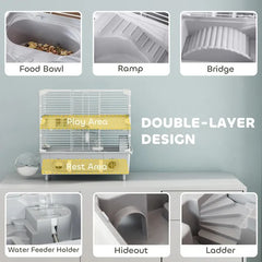 2-Tier Hamster Cage With Sand Bathroom, Running Wheel, Water Bottle