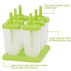 1 Set 6 Cavity Popsicle Molds Reusable Ice Cream DIY Ice Maker Ice Bar Maker Plastic Popsicle Mold For Homemade Iced Snacks