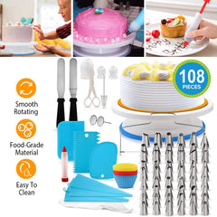 1 Set 11in Rotating Cake Turntable 108Pcs Cake Decorating Supplies Kit Revolving Cake Table Stand Base Baking Tools