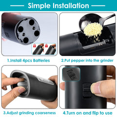 Electric Salt And Pepper Grinder Automatic Gravity Sensor Battery Powered Salt Mill LED Indicator Adjustable Coarseness One Hand Easy Operation