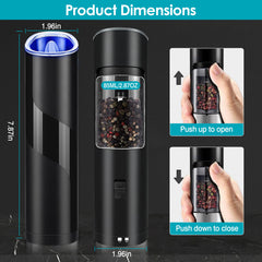 Electric Salt And Pepper Grinder Automatic Gravity Sensor Battery Powered Salt Mill LED Indicator Adjustable Coarseness One Hand Easy Operation