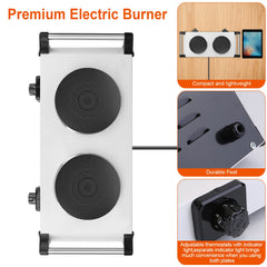 Black-White Options -- 2000W Electric Dual Burner Portable Coil Heating Hot Plate Stove Countertop RV Hotplate With 5 Temperature Adjustments Portable Handles