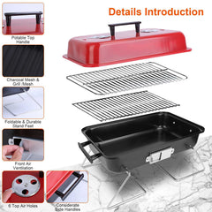 Portable Charcoal Grill Outdoor Tabletop Grill Small Barbecue Smoker Folding BBQ Grill With Lid For Camping Picnics Beach