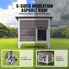 Outdoor Cat House Wooden Feral Cat Shelter With Roof & PVC Door Flaps