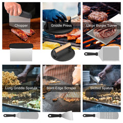 31Pcs Griddle Accessories Kit Flat Top Grill Accessories For Camp Chef With Spatulas Griddle Press Basting Cover Spice Shakers Vegetable Forks Steel Sticks Egg Rings Storage Bag
