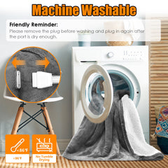 1Pc Electric Heated King Size Fleece Heated Blanket With Dual Controller 10 Heating Levels 10 Hours Auto Off Machine Washable For Home Office Usage 90x100in