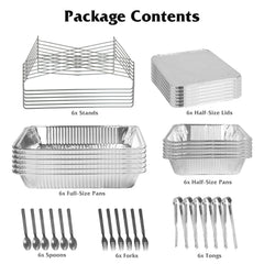 42Pcs Serve 6 Guests Disposable Chafing Dish Buffet Set Chafing Servers With Covers Spoons Forks Tongs Full-Size Pans Food Warmers For Parties Events Catering Supplies With Utensils And Lids