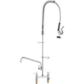Commercial Faucet With Pre-Rinse Sprayer, 44' Height, 8' Center, 12' Swing Spout, Deck Mount Kitchen Sink Faucet, Brass Constructed Device With Pull Down Spray, For 1/2/3 Compartment Sink