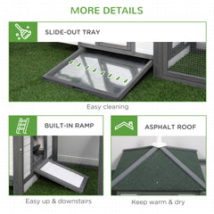 77" Wooden Chicken Coop with Nesting Box, Cute Outdoor Hen House with Removable Tray, Ramp Run, for Garden Backyard, Gray