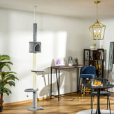 85.5" Cat Tree Height Adjustable Floor-to-Ceiling 4-Tier Kitty Climbing Activity Center Condo Cat Toy with Scratching Post Hanging Balls Play Rest Post Pet Furniture Grey