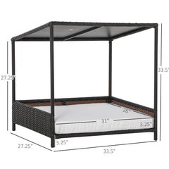 Wicker Dog House Raised Rattan Puppy Bed Cat Shelter for Indoor Outdoor Garden Patio Pet Sofa with Removable Cushion for Medium Sized Pet Brown