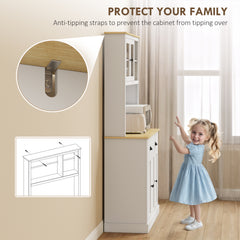Freestanding Kitchen Cabinet, 71" Tall Pantry Cabinet, Modern Hutch with Wide Countertop, Adjustable Shelves, White