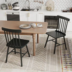Dining Chairs Set of 4, Farmhouse Wood Kitchen Chairs with Rubber Wood Frame, Spindle Back for Dining Room, Black