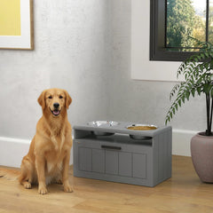 Elevated Dog Bowls, Large Breed Raised Dogs Bowl Stand With 2 Stainless Steel Bowls, Storage Drawer And Slow Feeder Mat