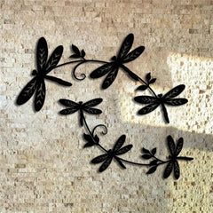 Elegant Dragonfly Wall Art Decor Set - 2-Piece Metal Sculpture For Indoor