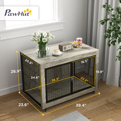 39inch Dog Crate Furniture End Side Table With Wheels