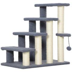 4 Levels Cat Steps with Scratching Posts for High Bed, Sofa, Gray