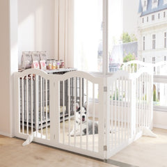 27.6 Height Tall Freestanding Pet Gate, 4 Panels Foldable Dog Gate, Solid Wood Folding Safety Fence Wooden Dog Gate With 2 Pcs Support Feet Ideal For Stairs, Doorways, Halls, Kitchens, Heavy Duty Gat