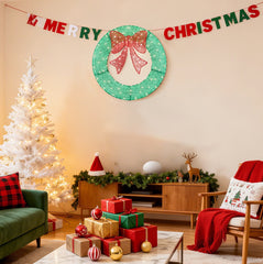 Christmas Wreath Decoration, LED Metal Holiday Decoration In Green Yellow