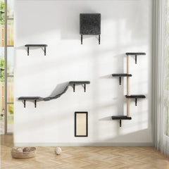 5 Pcs Wall Mounted Cat Climber Set Floating Cat Shelves And Perches Cat Activity Tree With Scratching Posts Modern Cat Furniture