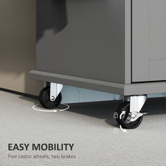 Kitchen Island with Wheels, Kitchen Island on Wheels with Drawer, 3 Cabinets, Stainless Steel Countertop, Gray