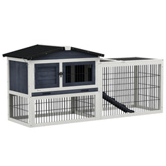 2 Level 59" Outdoor Rabbit Hutch with Openable Top, Dark Gray