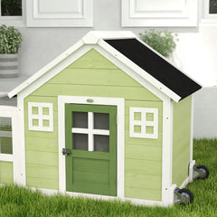 64 Inch Rabbit Hutch with Asphalt Roof, Handle, Wheels, Multicolo
