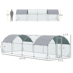 Large Metal Chicken Coop with Waterproof and Anti-UV Cover for Yard, Outdoor, Duck, Rabbit, 9.2' x 24.9' x 6.5'