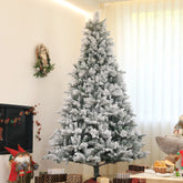 HOMCOM 7.5 Ft Pre-Lit Artificial Christmas Tree With 500 Clear Lights And 1530 Tips, Snow Flocked Christmas Tree With Metal Stand, Hinged Xmas Tree For Home Office Holiday, Green